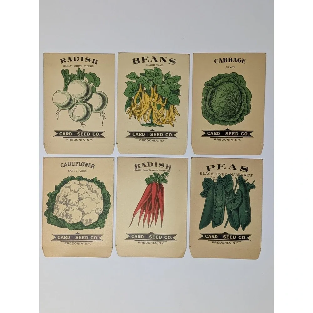 Lot of Six Card Seed Company Antique Seed Packets from Fredonia, N.Y. Farm Decor